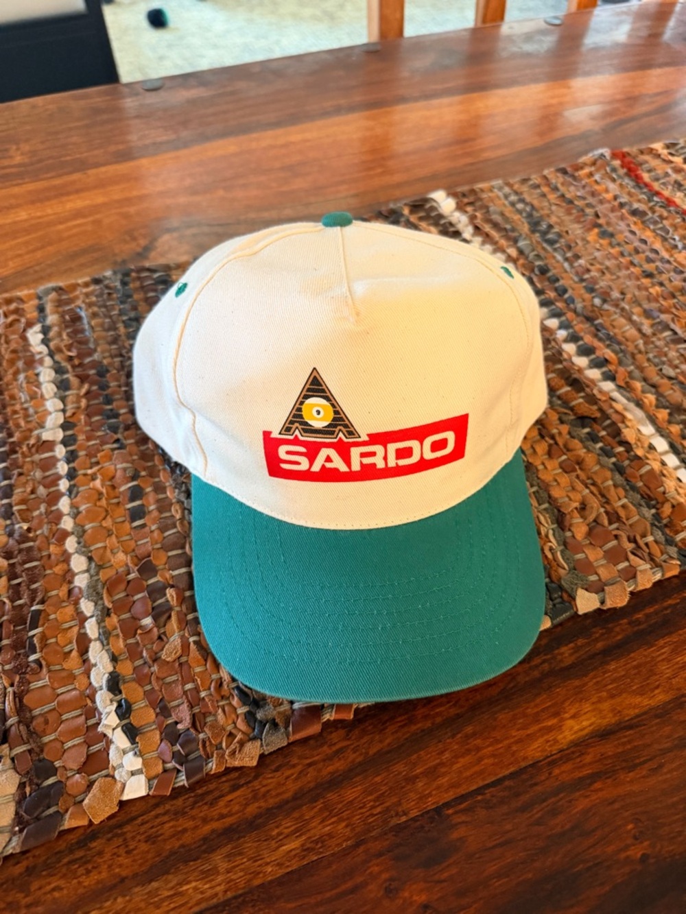 70s Vintage Baseball Hat in Cream and Green